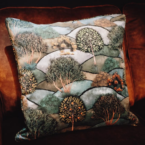 Cushion Limited Edition in Liberty Green Forest Meadow Velvet (55 x 55cm) Feather Filled