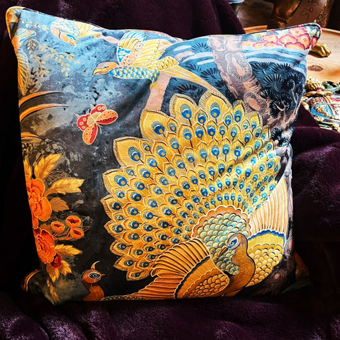 Cushion Limited Edition in Aqua Safari Peacock Velvet (55 x 55cm) Feather Filled
