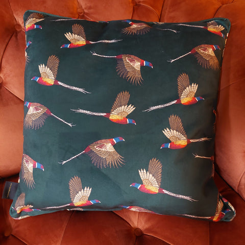 Cushion Limited Edition in Green Pheasant Velvet (55 x 55cm) Feather Filled - Clearance