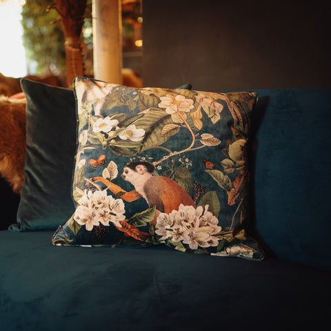 Cushion Limited Edition in Liberty Navy Monkey Velvet (55 x 55cm) Feather Filled