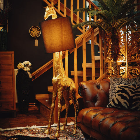 Floor Lamp Giraffe Gold with Black Shade