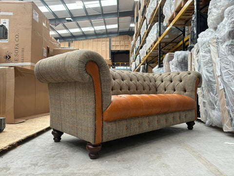 Chessington 2 Seater Chesterfield Sofa in Rust and Tweed Thorn - Clearance