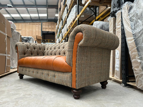 Chessington 2 Seater Chesterfield Sofa in Rust and Tweed Thorn - Clearance