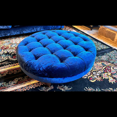 Loren Spink & Edgar Round Footstool Eternity Sapphire Blue - Clearance