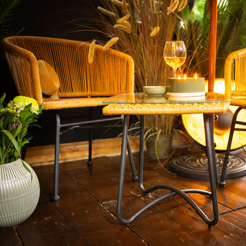 Rattan Out Door Garden Table & Two Chairs