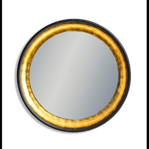 Round Black & Gold Wall Mirror with LED Lighting