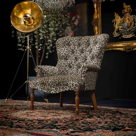 Selfridges Buttoned Wing Chair in Leopard Cream Velvet