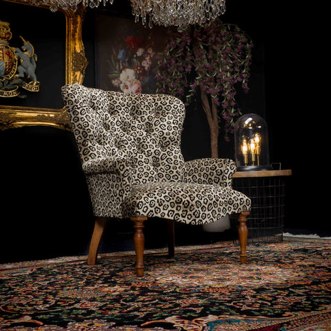 Selfridges Buttoned Wing Chair in Leopard Cream Velvet