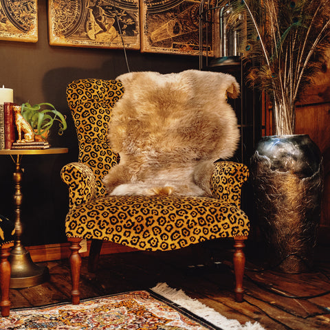 Selfridges Buttoned Wing Chair in Leopard Gold Velvet