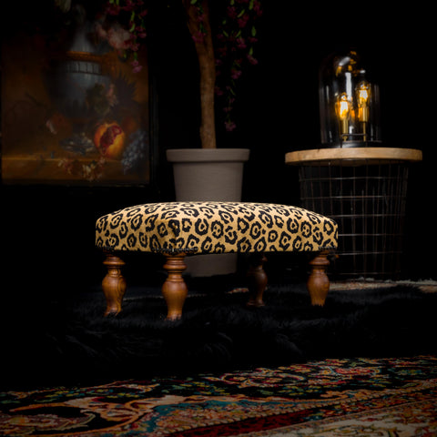 Selfridges Extra Small Footstool in Leopard Gold Velvet