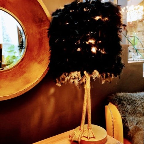 Table Lamp Gold Birds Legs with Black Feather Shade