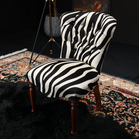 Selfridges Buttoned Dining Chair in Cream Stripe Print Velvet