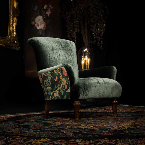 Grace Spink & Edgar Wing Chair in Opium Emerald & Chifu Charcoal