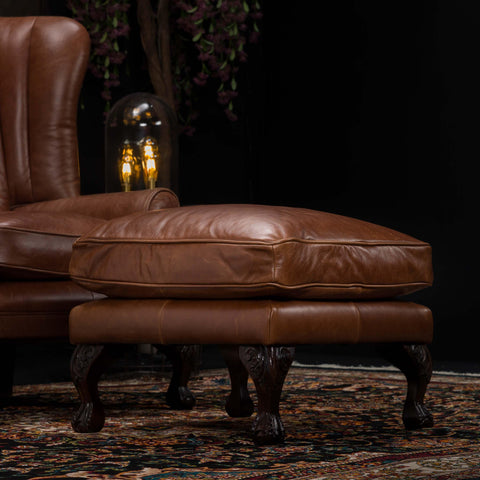 Portland Tetrad Footstool in Saddler Walnut Leather