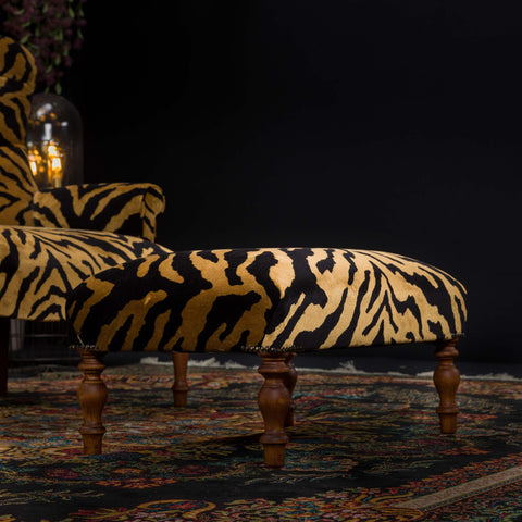 Selfridges Small Footstool in Zebra Gold Velvet