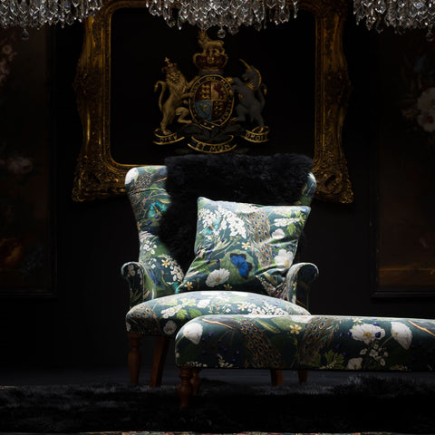 Selfridges Buttoned Wing Chair in Peacock Butterfly Teal Velvet