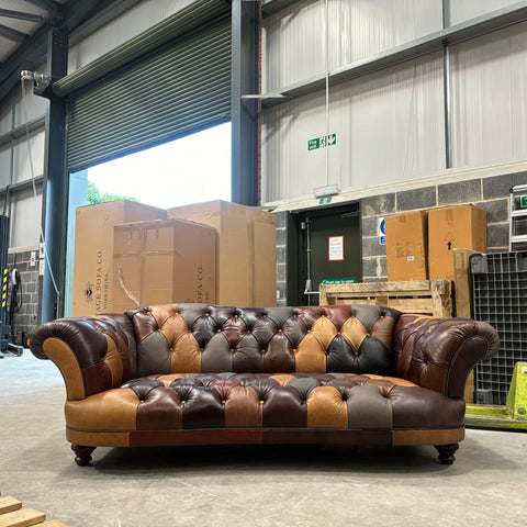 Oskar 4 Seater Chesterfield Sofa in Patchwork Leather - Clearance