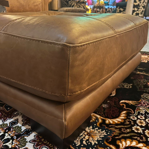 William Footstool Brown Leather Tan (75 x 75 x 33cm) - Clearance