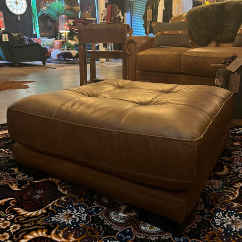 William Footstool Brown Leather Tan (75 x 75 x 33cm) - Clearance