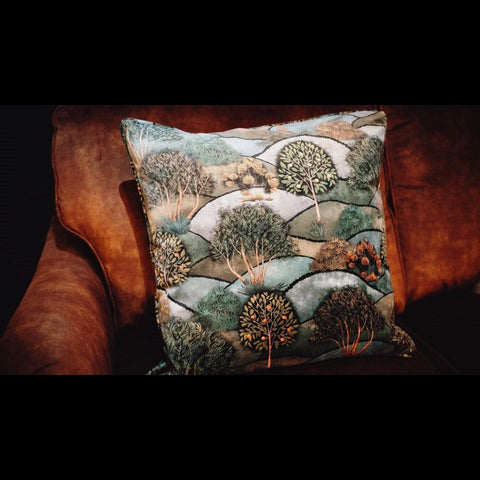 Cushion Limited Edition in Liberty Green Forest Meadow Velvet (55 x 55cm) Feather Filled