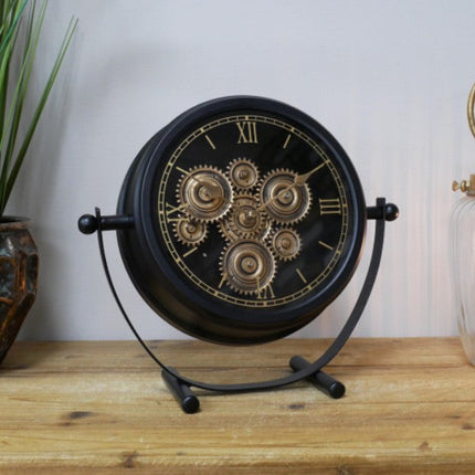 Small Black Table Clock With Gears