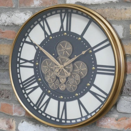 Gold Industrial Wall Clock with Cogs