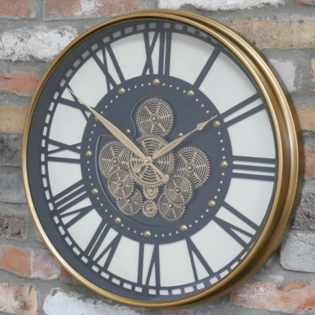 Gold Industrial Wall Clock with Cogs