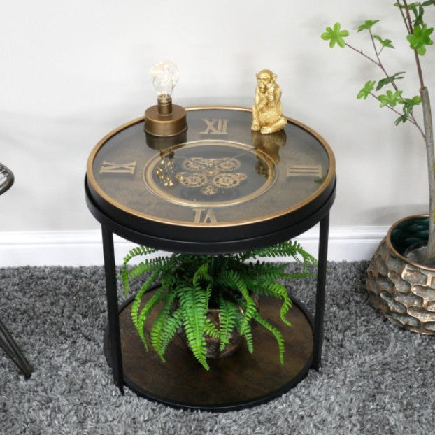 Antique Gear Clock Side Table