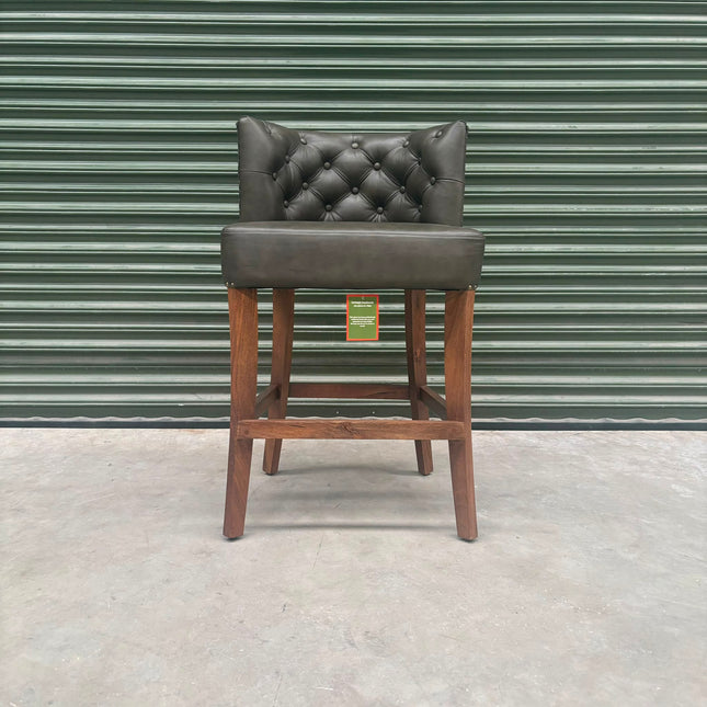 Highland Curved Chesterfield Bar Stool in Dark Green Leather - Ex Display