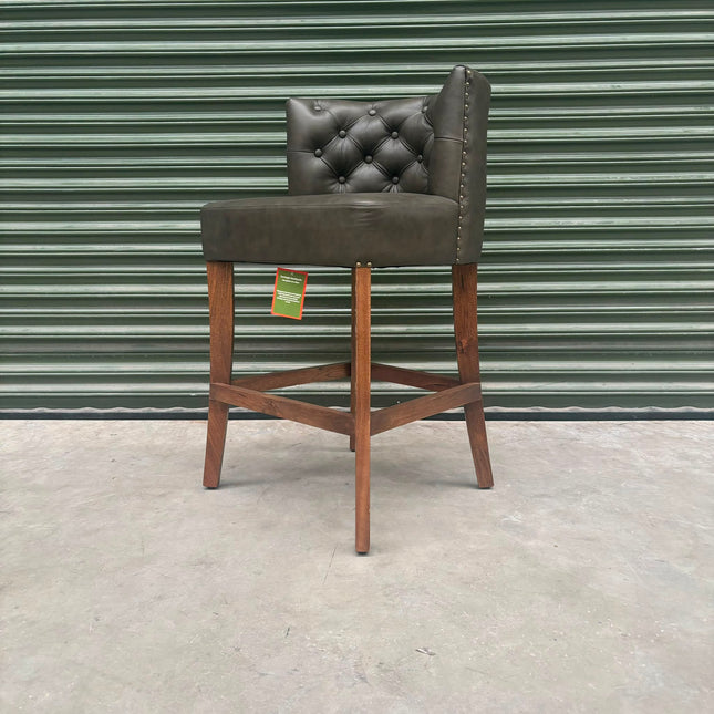Highland Curved Chesterfield Bar Stool in Dark Green Leather - Ex Display