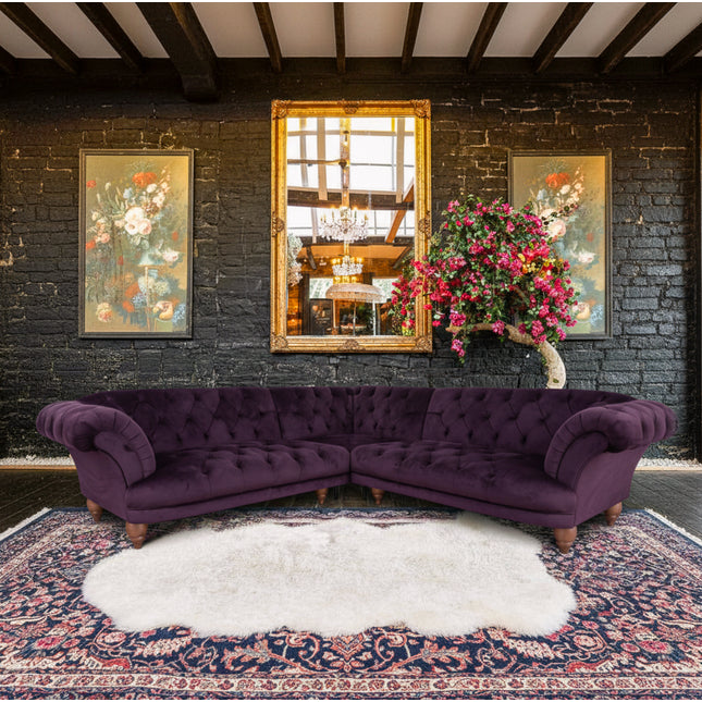 Oskar Italia Chesterfield 2 Corner 2 in Plush Plum Velvet - Clearance
