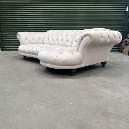 Oskar Chesterfield 2 Seater Rounded Chaise (RHF) in Plush Cream Velvet - Clearance