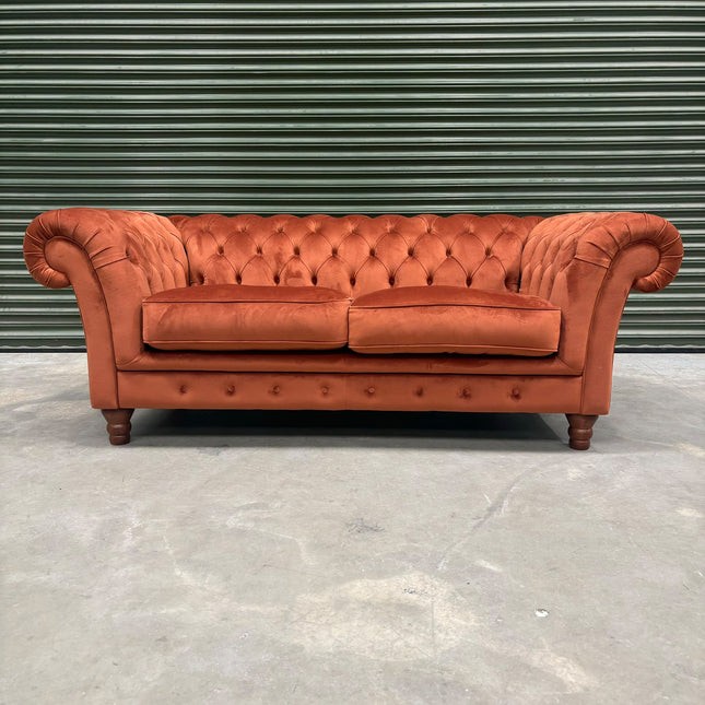 Bertie Chesterfield 2 Seater Sofa in Plush Orange Marmalade - Ex Display