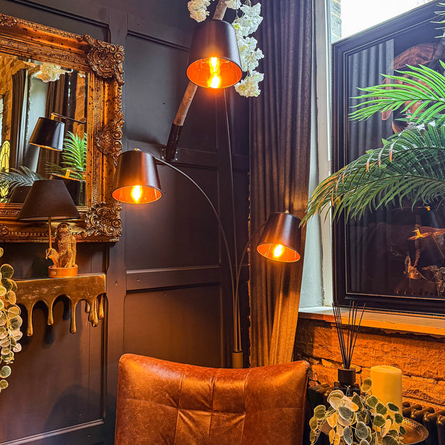 3-Light Arc Floor Lamp Black and Gold