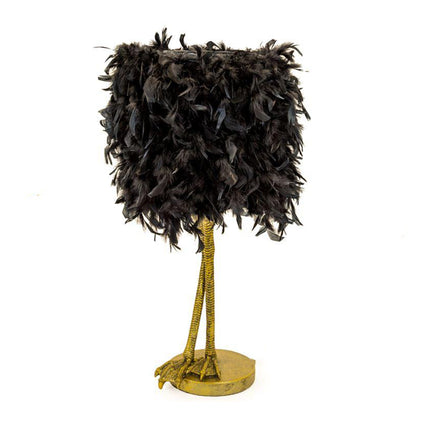 Table Lamp Gold Bird Legs with Black Feather Shade