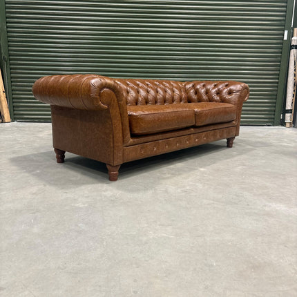 Bertie Chesterfield 3 Seater Sofa in Cuba Tan Leather - Ex Display