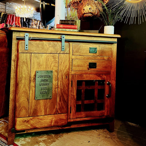Mango Wood Bar Cabinet, 2 Drawer, 1 Door