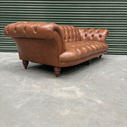 Oskar Italia Chesterfield 4 Seater Sofa in Saddle Leather - Ex Display