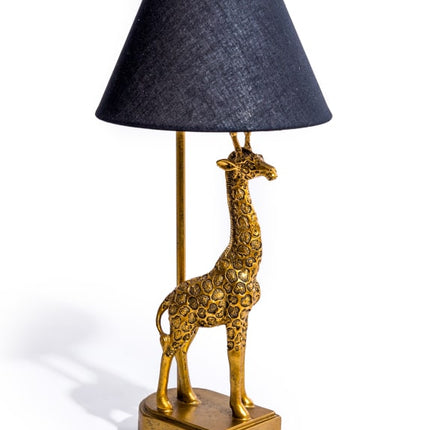 Antique Gold Giraffe Table Lamp with Black Shade