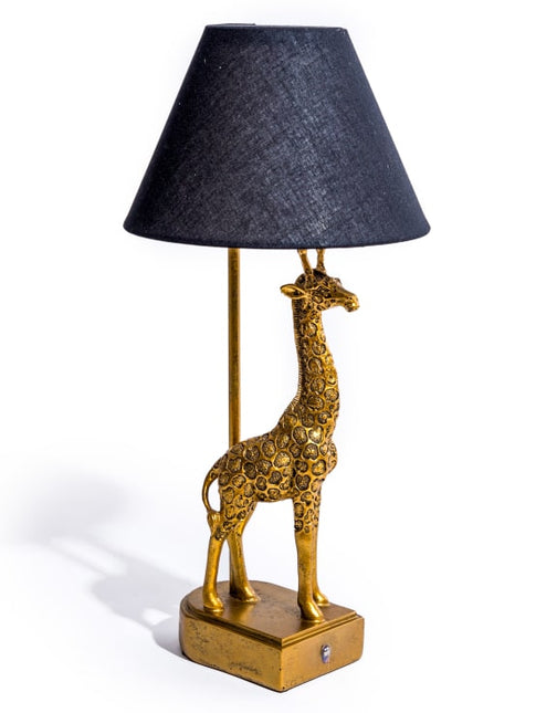 Antique Gold Giraffe Table Lamp with Black Shade