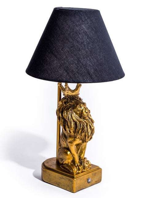 Antique Gold Lion Table Lamp with Black Shade