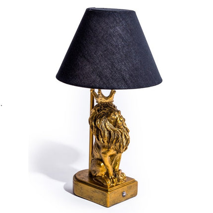 Antique Gold Lion Table Lamp with Black Shade