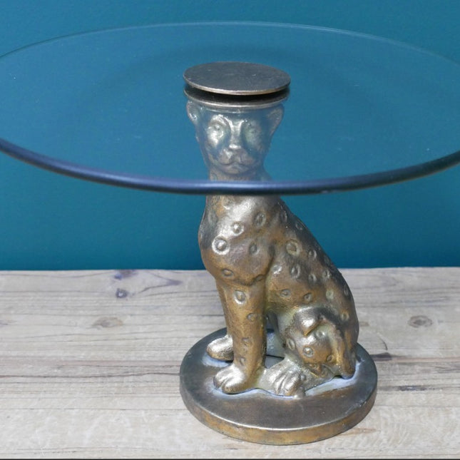 Small Leopard Stand with Glass Top