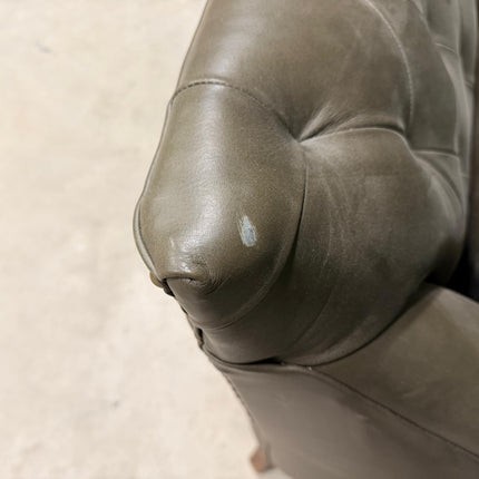 Sebastian Buttoned Armchair Green in Leather - Factory Second