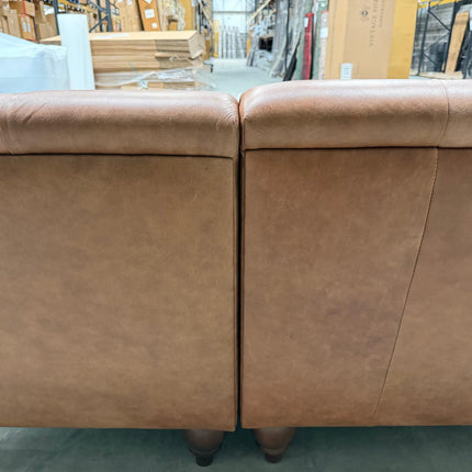 Oskar Italia Right Hand Facing Chaise Chesterfield in Brandy Leather - Ex Display