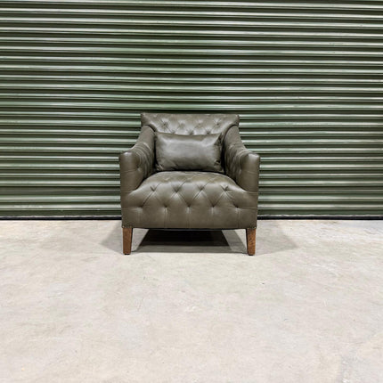 Sebastian Buttoned Armchair Green in Leather - Factory Second
