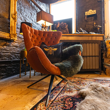 Accent Buttoned Egg Chair in Orange Velvet