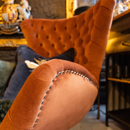 Accent Buttoned Egg Chair in Orange Velvet