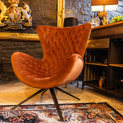 Accent Buttoned Egg Chair in Orange Velvet
