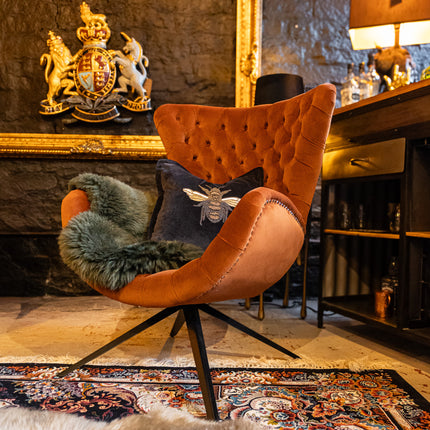 Accent Buttoned Egg Chair in Orange Velvet